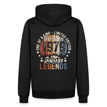 Né en 1979 Janvier 44e anniversaire Homme cadeau - Sweat à capuche Premium bio Homme - noir - Dos - Nico (187cm)
