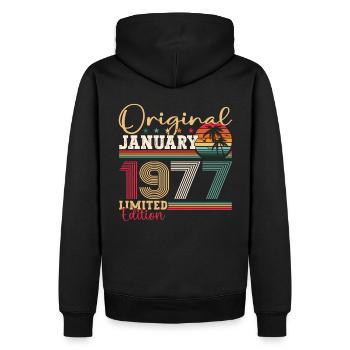 Né en 1977 Janvier 46ème anniversaire Homme cadeau - Sweat à capuche Premium bio Homme - noir - Dos - Nico (187cm)