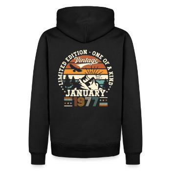 Né en 1977 Janvier 46ème anniversaire Homme cadeau - Sweat à capuche Premium bio Homme - noir - Dos - Nico (187cm)
