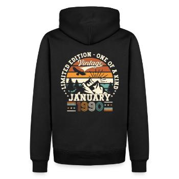 Né le 33 janvier 1990 Homme cadeau - Sweat à capuche Premium bio Homme - noir - Dos - Nico (187cm)