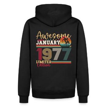 Né en 1977 Janvier 46ème anniversaire Homme cadeau - Sweat à capuche Premium bio Homme - noir - Dos - Nico (187cm)