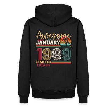 Né 1989 Janvier 34th anniversaire Homme cadeau - Sweat à capuche Premium bio Homme - noir - Dos - Nico (187cm)