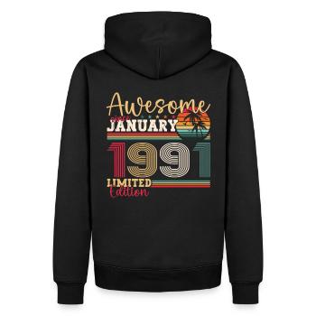 Né 1991 Janvier 32ème anniversaire Homme cadeau - Sweat à capuche Premium bio Homme - noir - Dos - Nico (187cm)