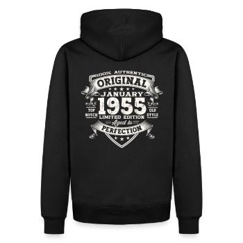 Né en 1955 janvier 68e anniversaire cadeau homme - Sweat à capuche Premium bio Homme - noir - Dos - Nico (187cm)