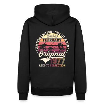 Février né 1977 46ème anniversaire cadeau homme - Sweat à capuche Premium bio Homme - noir - Dos - Nico (187cm)