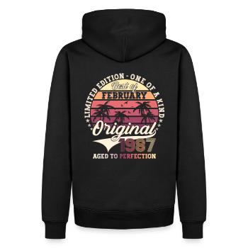 Février né 1987 36ème anniversaire cadeau homme - Sweat à capuche Premium bio Homme - noir - Dos - Nico (187cm)