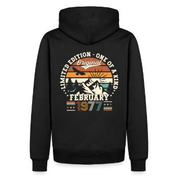Né 1977 février 46e anniversaire Homme cadeau - Sweat à capuche Premium bio Homme - noir - Dos - Nico (187cm)