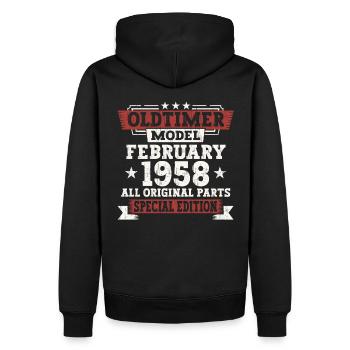 65e anniversaire Février Né 1958 Cadeau - Sweat à capuche Premium bio Homme - noir - Dos - Nico (187cm)