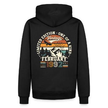 Februar Vintage 1992 Retro Geburtstag Geschenk - Männer Premium Bio Hoodie - Schwarz - Hinten - Nico (187cm)