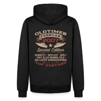 Oldtimer Februar Jahrgang 2007 Mann 16. Geburtstag - Männer Premium Bio Hoodie - Schwarz - Hinten - Nico (187cm)