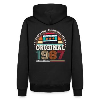 Cassette 36e anniversaire Février né en 1987 - Sweat à capuche Premium bio Homme - noir - Dos - Nico (187cm)