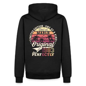März Jahrgang 1983 40. Geburtstag Mann Original 83 - Männer Premium Bio Hoodie - Schwarz - Hinten - Nico (187cm)