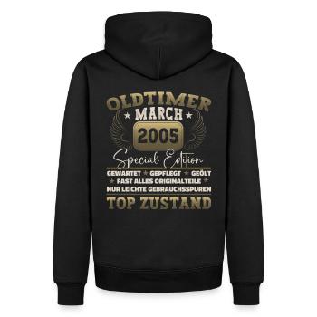 18. Geburtstag Mann März Jahrgang 2005 Oldtimer - Männer Premium Bio Hoodie - Schwarz - Hinten - Nico (187cm)