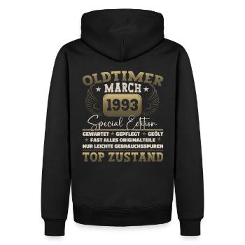 30. Geburtstag Mann März Jahrgang 1993 Oldtimer - Männer Premium Bio Hoodie - Schwarz - Hinten - Nico (187cm)
