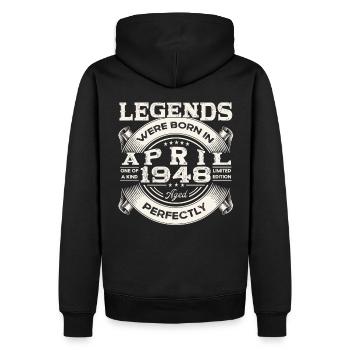 75e anniversaire homme légende né 1948 voiture classique - Sweat à capuche Premium bio Homme - noir - Dos - Nico (187cm)