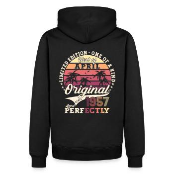 66. Geburtstag Mann Best of April Jahrgang 1957 - Männer Premium Bio Hoodie - Schwarz - Hinten - Nico (187cm)