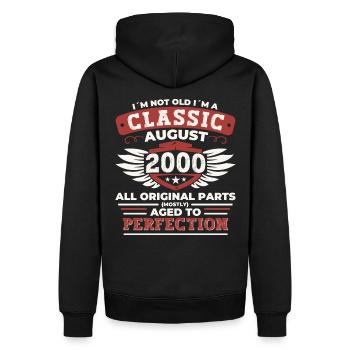 Vintage 2000 Classic Cadeau d’anniversaire Août - Sweat à capuche Premium bio Homme - noir - Dos - Nico (187cm)