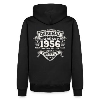 Né en 1956 janvier 67e anniversaire Homme cadeau - Sweat à capuche Premium bio Homme - noir - Dos - Nico (187cm)