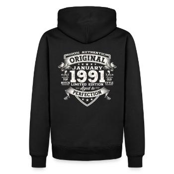 Né 1991 Janvier 32ème anniversaire Homme cadeau - Sweat à capuche Premium bio Homme - noir - Dos - Nico (187cm)
