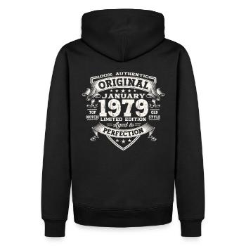 Né en 1979 Janvier 44e anniversaire Homme cadeau - Sweat à capuche Premium bio Homme - noir - Dos - Nico (187cm)