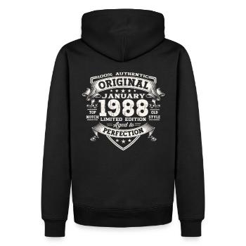 Né 1988 Janvier 35th anniversaire Homme cadeau - Sweat à capuche Premium bio Homme - noir - Dos - Nico (187cm)