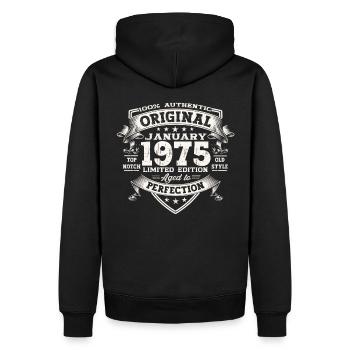 Né 1975 Janvier 48ème anniversaire Homme cadeau - Sweat à capuche Premium bio Homme - noir - Dos - Nico (187cm)