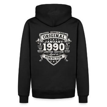 Né le 33 janvier 1990 Homme cadeau - Sweat à capuche Premium bio Homme - noir - Dos - Nico (187cm)