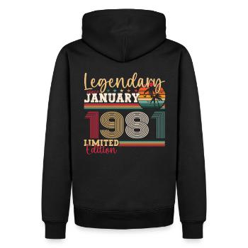 42e anniversaire né en 1981 janvier cadeau homme - Sweat à capuche Premium bio Homme - noir - Dos - Nico (187cm)