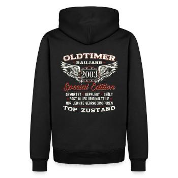 20. Geburtstag Oldtimer Jahrgang 2003 Geschenk - Männer Premium Bio Hoodie - Schwarz - Hinten - Nico (187cm)