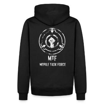 SCP-Stiftung: Moblie Task Force (MTF) - Männer Premium Bio Hoodie - Schwarz - Hinten - Nico (187cm)