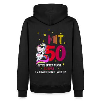 Zum 50. Geburtstag ein cooles Einhorn - Männer Premium Bio Hoodie - Schwarz - Hinten - Nico (187cm)