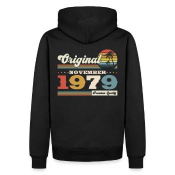 44e anniversaire mari Vintage 1979 Vintage rétro - Sweat à capuche Premium bio Homme - noir - Dos - Nico (187cm)