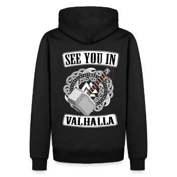 Viking Valhalla Runes Thor Marteau - Sweat à capuche Premium bio Homme - noir - Dos - Nico (187cm)