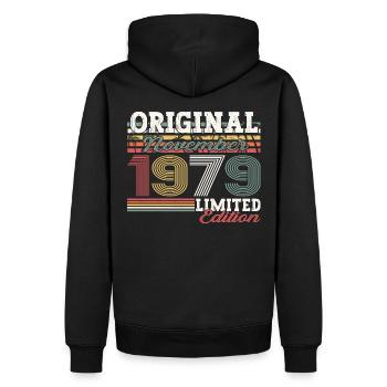 Original novembre 1979 Cadeau du 43e anniversaire - Sweat à capuche Premium bio Homme - noir - Dos - Nico (187cm)