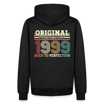 25e anniversaire Original Février Année 1999 - Sweat à capuche Premium bio Homme - noir - Dos - Nico (187cm)