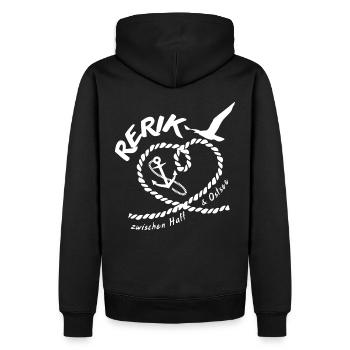 Rerik, Ostseebad, Anker & Herz - Männer Premium Bio Hoodie - Schwarz - Hinten - Nico (187cm)