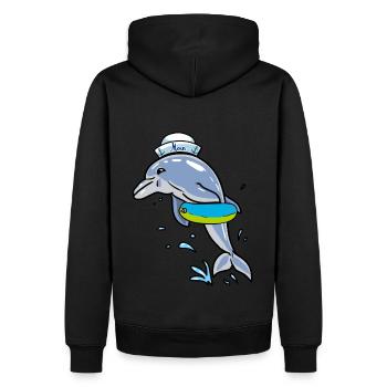 Delphin Schwimmer Seemann Schwimmring Ahoi Kapitän - Männer Premium Bio Hoodie - Schwarz - Hinten - Nico (187cm)