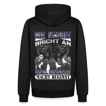 Hund Wolf Design –Polizei und Sicherheitsdienst - Männer Premium Bio Hoodie - Schwarz - Hinten - Nico (187cm)