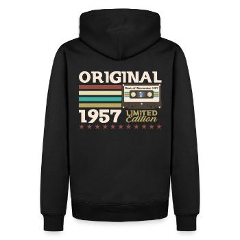 Cassette du 66e anniversaire novembre Vintage 1957 - Sweat à capuche Premium bio Homme - noir - Dos - Nico (187cm)