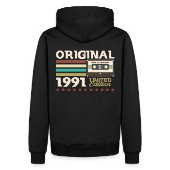 Cassette 32e anniversaire décembre 1991 - Sweat à capuche Premium bio Homme - noir - Dos - Nico (187cm)