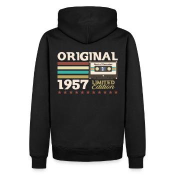 66. Geburtstag Dezember Jahrgang 1957 Kassette - Männer Premium Bio Hoodie - Schwarz - Hinten - Nico (187cm)