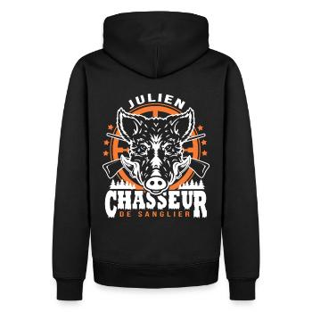 Julien chasseur de sanglier Humour Chasse - Sweat à capuche Premium bio Homme - noir - Dos - Nico (187cm)