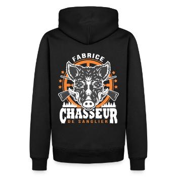 fabrice chasseur de sanglier Humour Chasse - Sweat à capuche Premium bio Homme - noir - Dos - Nico (187cm)