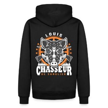 Louis chasseur de sanglier Humour Chasse - Sweat à capuche Premium bio Homme - noir - Dos - Nico (187cm)