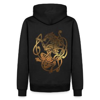 FENRIR - Wolf Odin - Vintage Gold - Nordisch Antik - Männer Premium Bio Hoodie - Schwarz - Hinten - Nico (187cm)