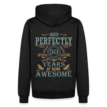 50 Birthday, Born 1972 - Men’s Premium Organic Hoodie - black - Back - Nico (187cm)