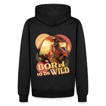 Né pour être sauvage. Iguane hippie aventureux - Sweat à capuche Premium bio Homme - noir - Dos - Nico (187cm)