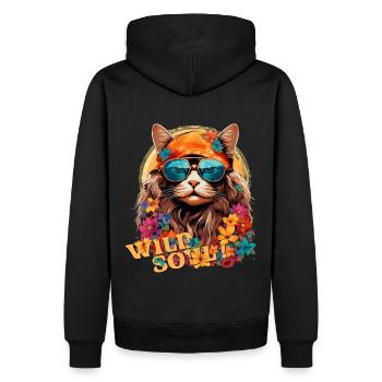 Chaton hippie avec bandana et lunettes Alma Salvaje - Sweat à capuche Premium bio Homme - noir - Dos - Nico (187cm)
