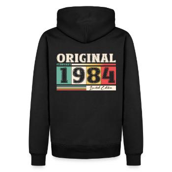 40e anniversaire mari février Vintage 1984 Original - Sweat à capuche Premium bio Homme - noir - Dos - Nico (187cm)