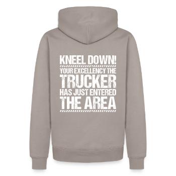 Chauffeur de camion Chauffeur de camion Chauffeur professionnel Camionneur - Sweat à capuche Premium bio Homme - taupe - Dos - Nico (187cm)